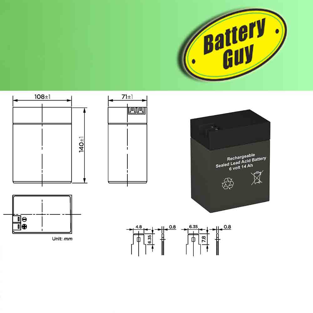 6v 14Ah Rechargeable Sealed Lead Acid (Rechargeable SLA) Battery | BG-6120FP