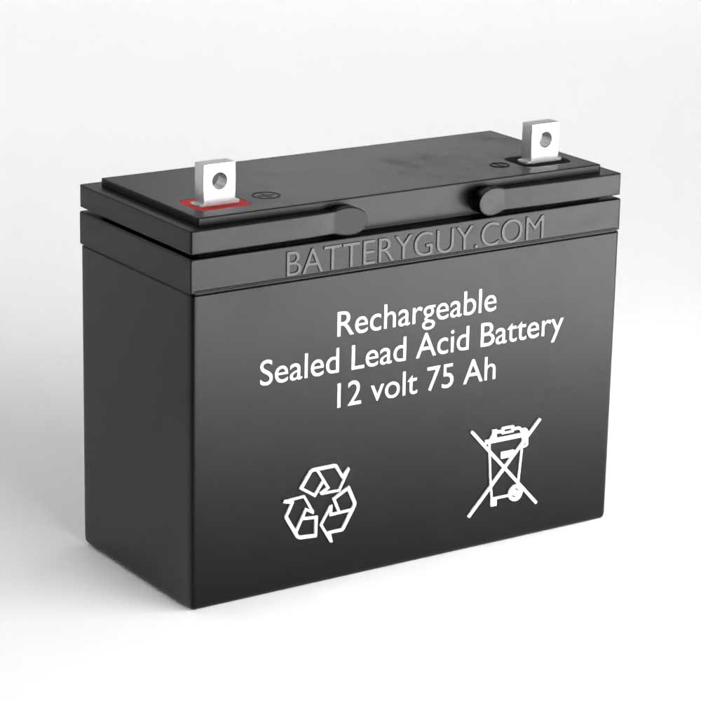 Left View - 12v 75Ah Rechargeable Sealed Lead Acid (Rechargeable SLA) Battery