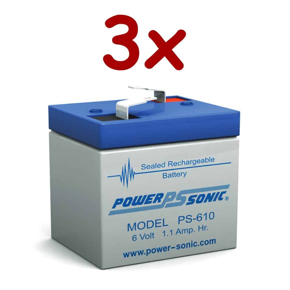 Power-Sonic PS-610 | Rechargeable SLA Battery 6v 1Ah (Qty of 3)