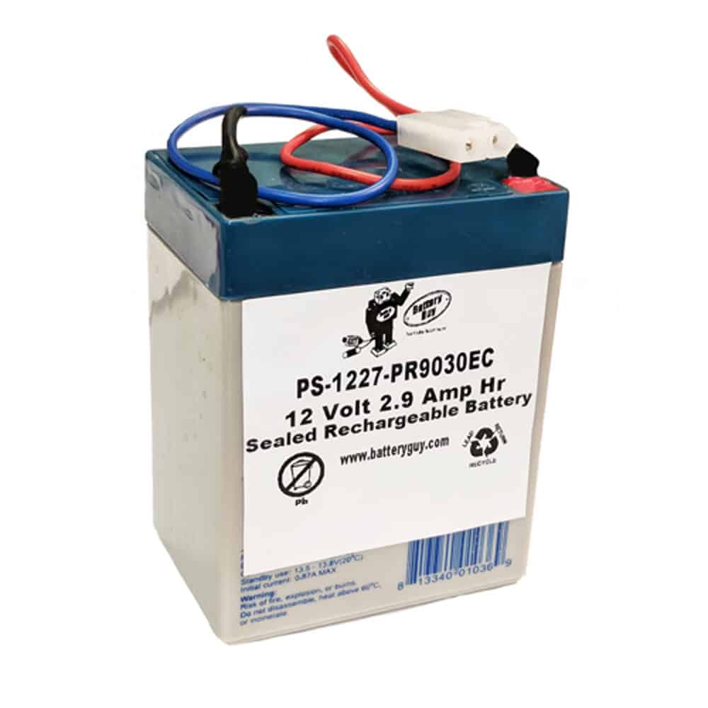 Power-Sonic PS-1227 with wire leads and PR9030EC connector | Rechargeable SLA Battery 12v 2.9ah