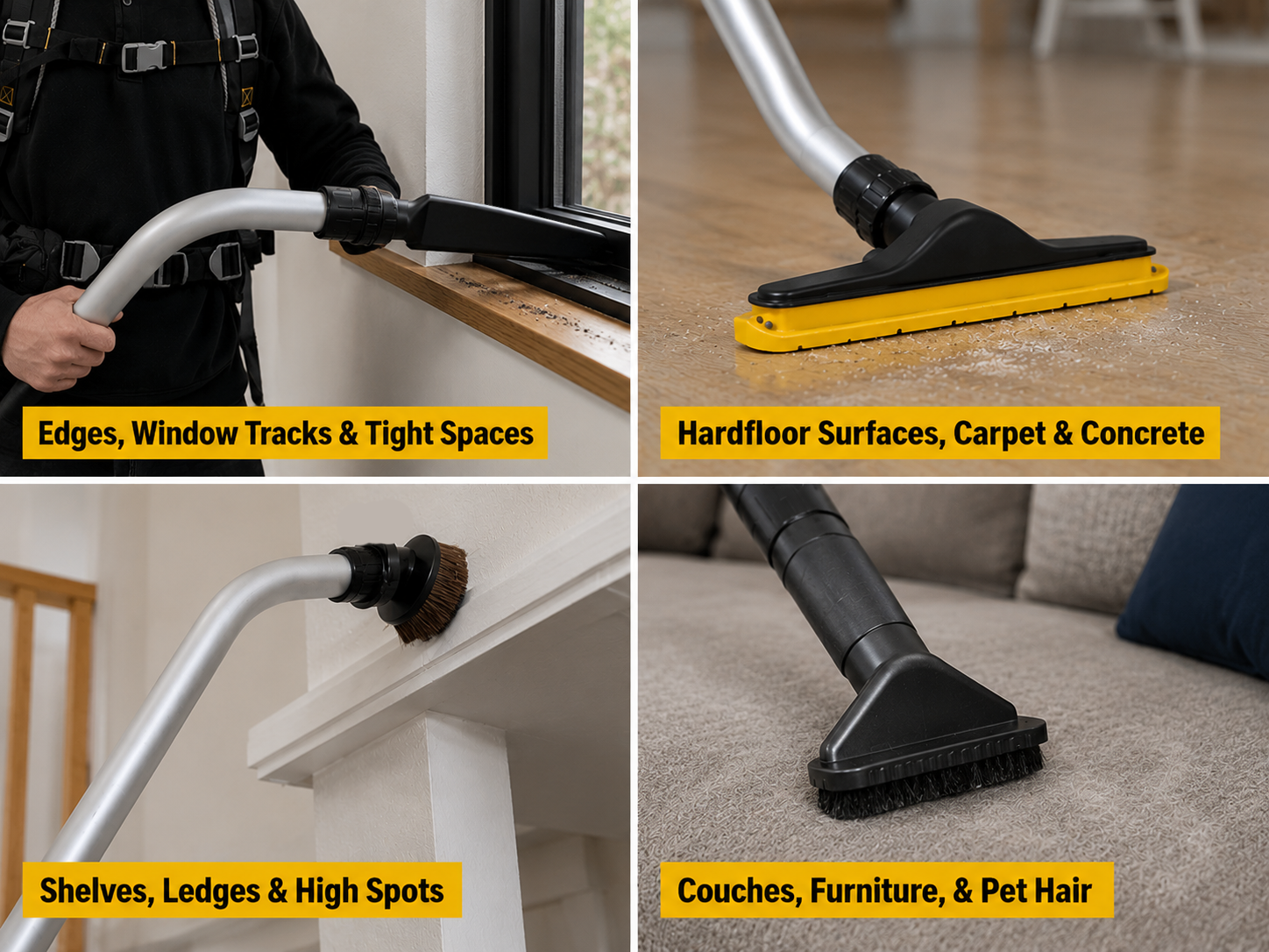 XForce attachments cleaning edges, hard floors, shelves, couches and pet hair